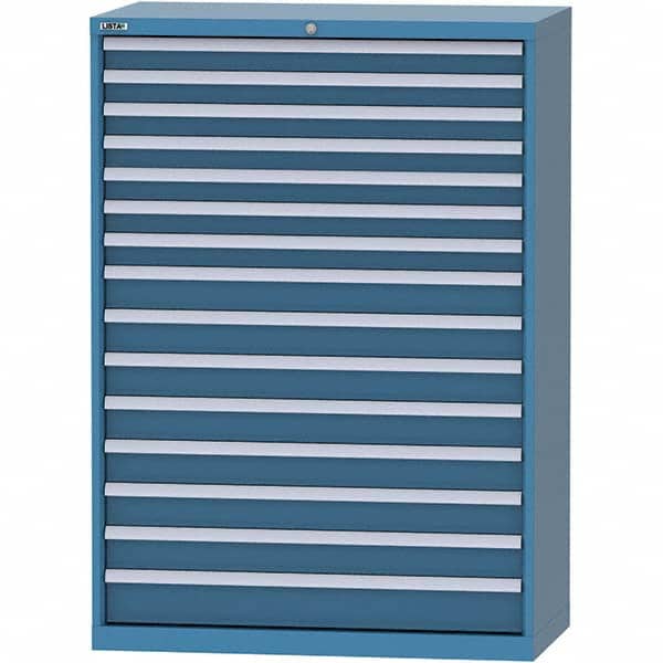 LISTA - 15 Drawer, 84 Compartment Bright Blue Steel Modular Storage Cabinet - Benchmark Tooling