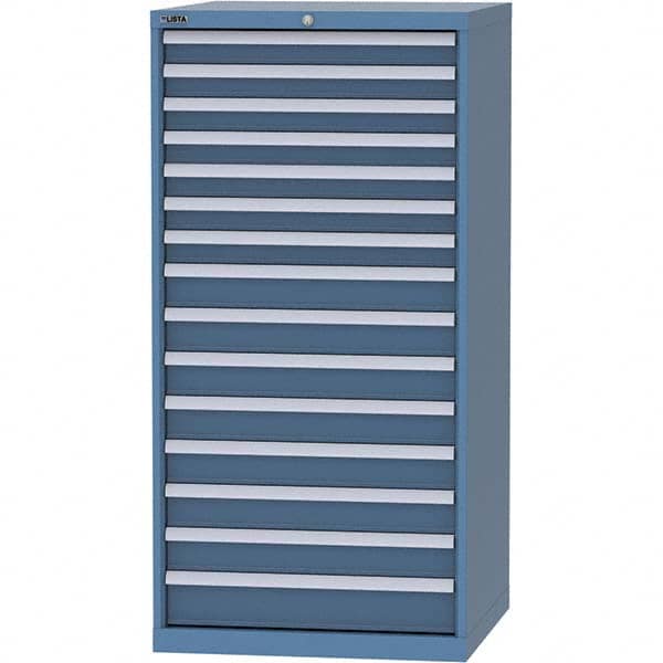 LISTA - 15 Drawer, 124 Compartment Bright Blue Steel Modular Storage Cabinet - Benchmark Tooling