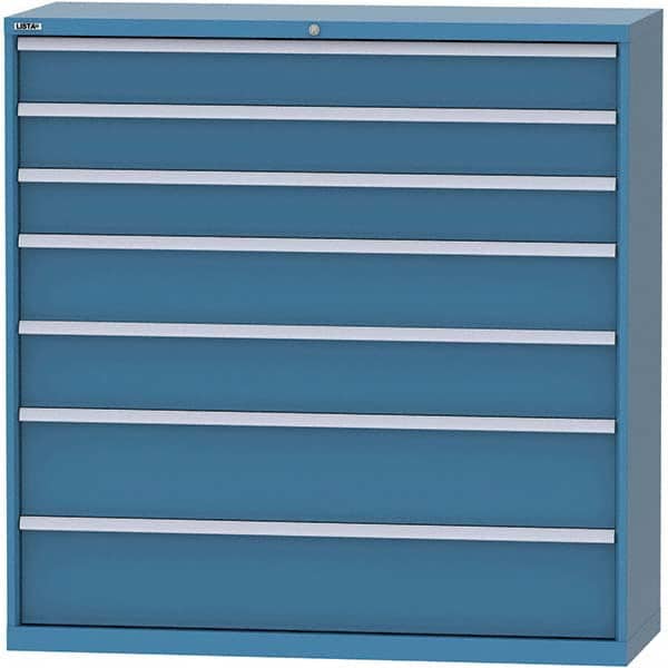 LISTA - 7 Drawer, 84 Compartment Bright Blue Steel Modular Storage Cabinet - Benchmark Tooling