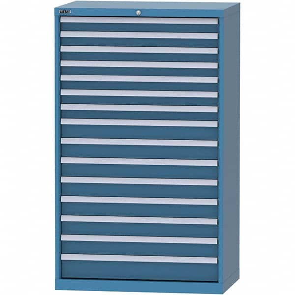 LISTA - 15 Drawer, 84 Compartment Bright Blue Steel Modular Storage Cabinet - Benchmark Tooling