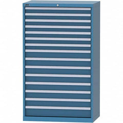 LISTA - 15 Drawer, 84 Compartment Bright Blue Steel Modular Storage Cabinet - Benchmark Tooling
