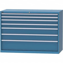 LISTA - 7 Drawer, 84 Compartment Bright Blue Steel Modular Storage Cabinet - Benchmark Tooling