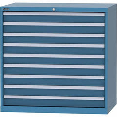 LISTA - 9 Drawer, 99 Compartment Bright Blue Steel Modular Storage Cabinet - Benchmark Tooling