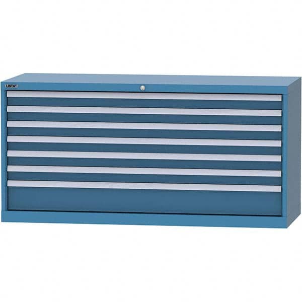 LISTA - 7 Drawer, 84 Compartment Bright Blue Steel Modular Storage Cabinet - Benchmark Tooling