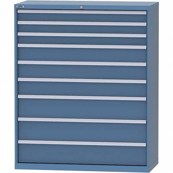 LISTA - 9 Drawer, 99 Compartment Bright Blue Steel Modular Storage Cabinet - Benchmark Tooling