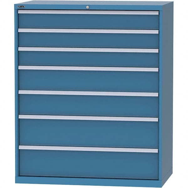 LISTA - 7 Drawer, 159 Compartment Bright Blue Steel Modular Storage Cabinet - Benchmark Tooling