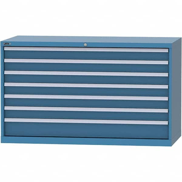 LISTA - 7 Drawer, 84 Compartment Bright Blue Steel Modular Storage Cabinet - Benchmark Tooling