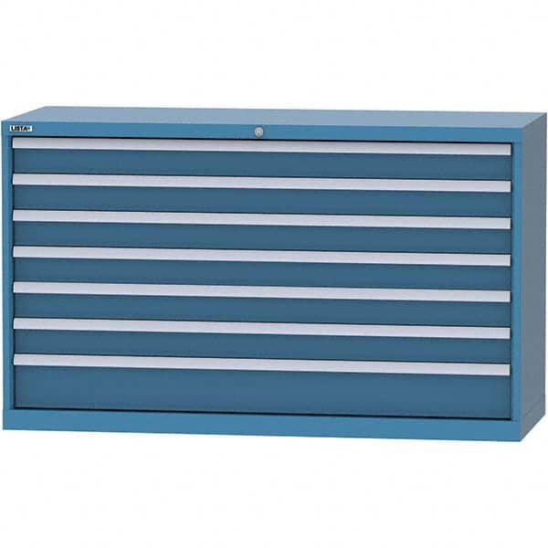 LISTA - 7 Drawer, 84 Compartment Bright Blue Steel Modular Storage Cabinet - Benchmark Tooling