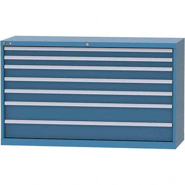 LISTA - 7 Drawer, 84 Compartment Bright Blue Steel Modular Storage Cabinet - Benchmark Tooling