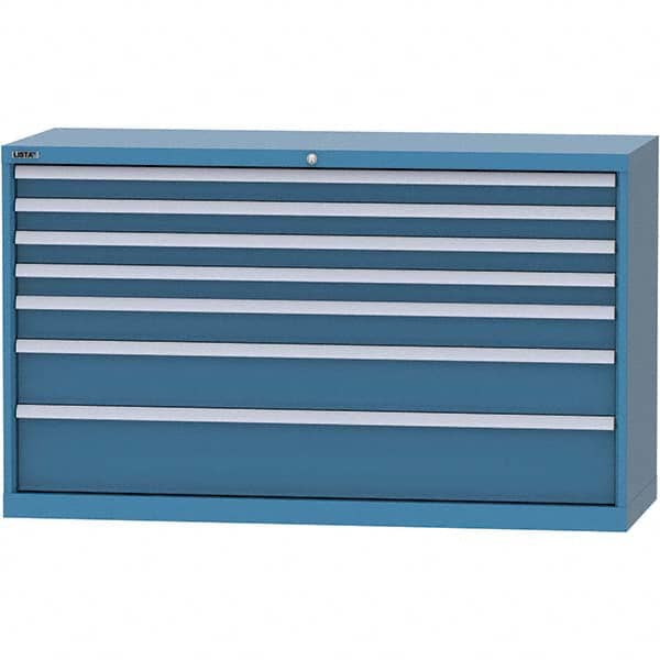 LISTA - 7 Drawer, 84 Compartment Bright Blue Steel Modular Storage Cabinet - Benchmark Tooling