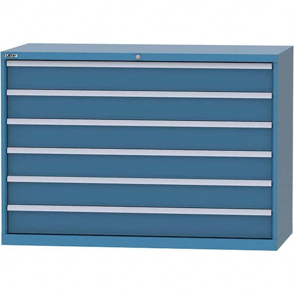LISTA - 6 Drawer, 84 Compartment Bright Blue Steel Modular Storage Cabinet - Benchmark Tooling