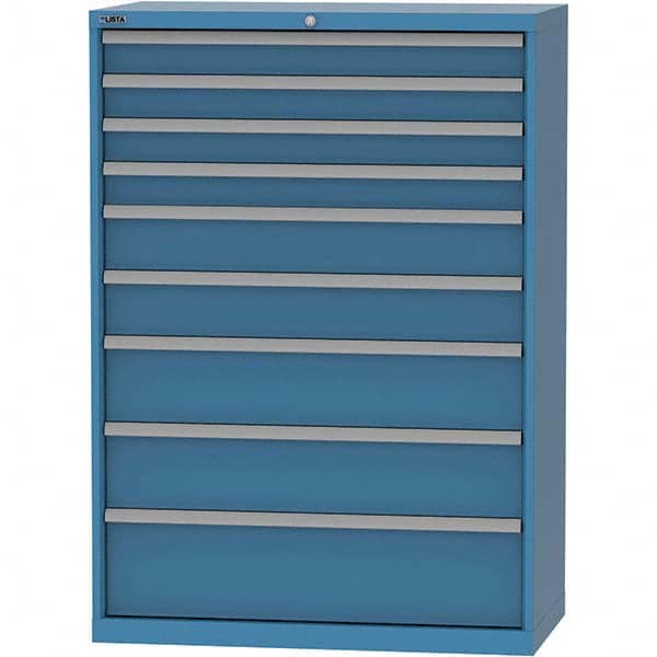 LISTA - 9 Drawer, 84 Compartment Bright Blue Steel Modular Storage Cabinet - Benchmark Tooling