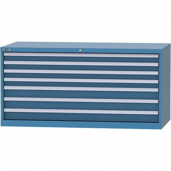 LISTA - 7 Drawer, 84 Compartment Bright Blue Steel Modular Storage Cabinet - Benchmark Tooling
