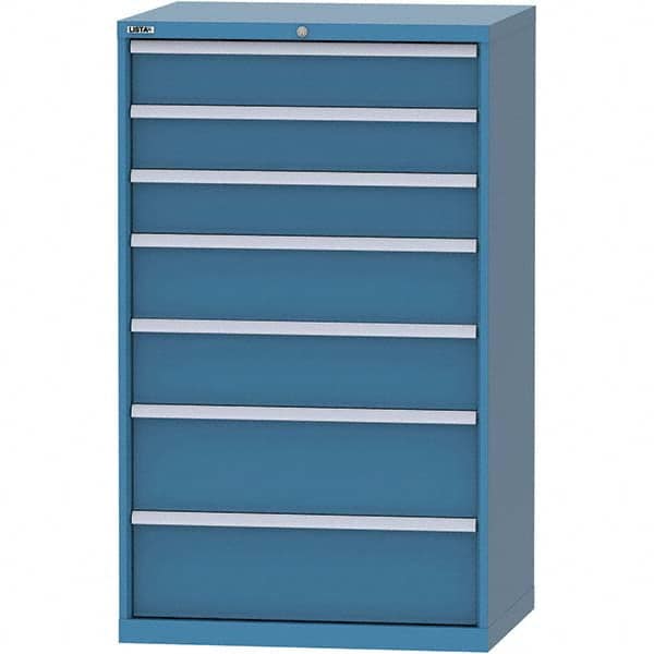 LISTA - 7 Drawer, 84 Compartment Bright Blue Steel Modular Storage Cabinet - Benchmark Tooling