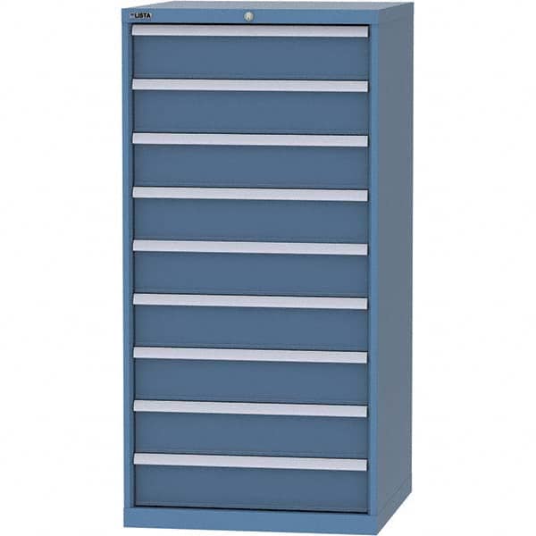 LISTA - 9 Drawer, 124 Compartment Bright Blue Steel Modular Storage Cabinet - Benchmark Tooling