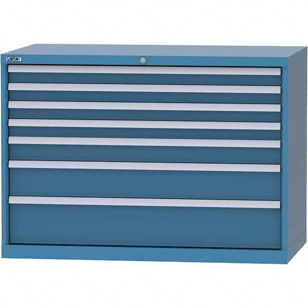 LISTA - 7 Drawer, 99 Compartment Bright Blue Steel Modular Storage Cabinet - Benchmark Tooling
