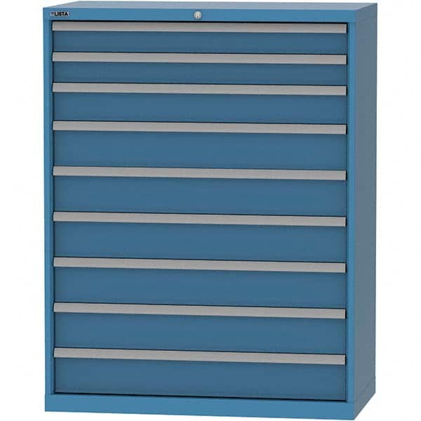 LISTA - 9 Drawer, 84 Compartment Bright Blue Steel Modular Storage Cabinet - Benchmark Tooling