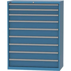 LISTA - 9 Drawer, 84 Compartment Bright Blue Steel Modular Storage Cabinet - Benchmark Tooling