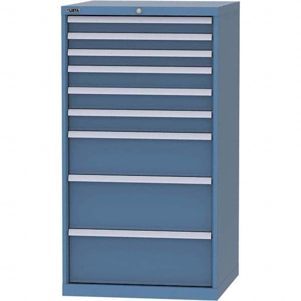 LISTA - 9 Drawer, 45 Compartment Bright Blue Steel Modular Storage Cabinet - Benchmark Tooling