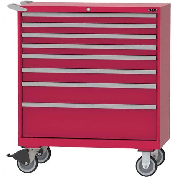 LISTA - 8 Drawer, 84 Compartment Red Steel Modular Storage Cabinet - Benchmark Tooling