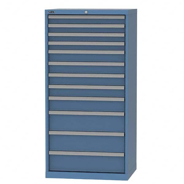 LISTA - 12 Drawer, 93 Compartment Bright Blue Steel Modular Storage Cabinet - Benchmark Tooling