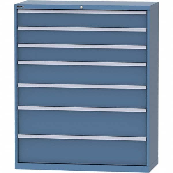 LISTA - 7 Drawer, 99 Compartment Bright Blue Steel Modular Storage Cabinet - Benchmark Tooling