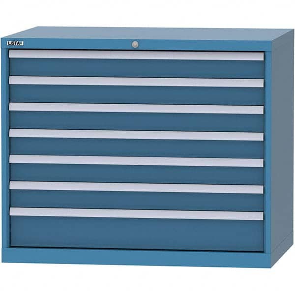 LISTA - 7 Drawer, 99 Compartment Bright Blue Steel Modular Storage Cabinet - Benchmark Tooling