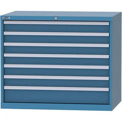 LISTA - 7 Drawer, 99 Compartment Bright Blue Steel Modular Storage Cabinet - Benchmark Tooling