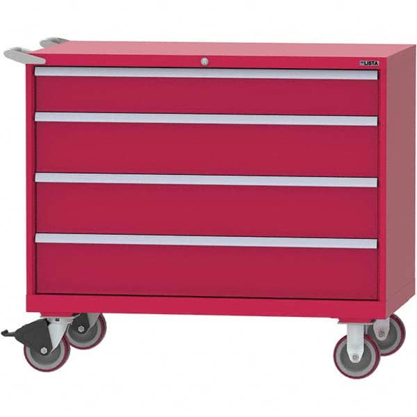 LISTA - 4 Drawer, 99 Compartment Red Steel Modular Storage Cabinet - Benchmark Tooling