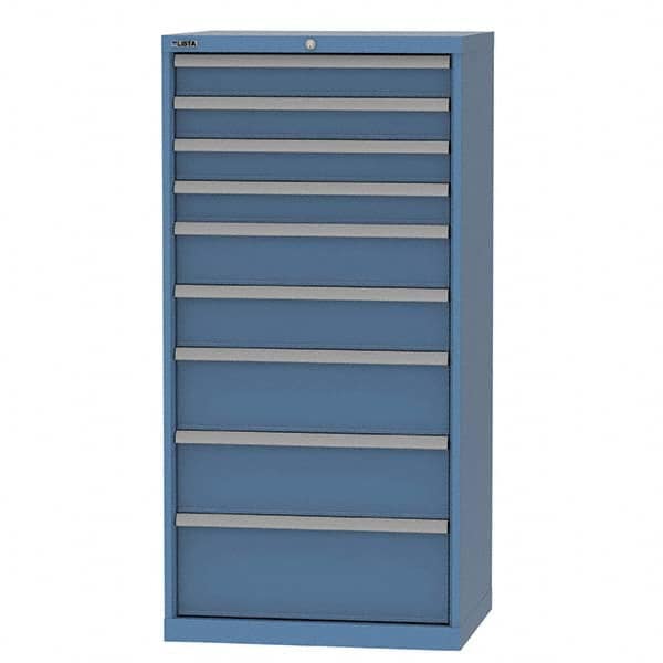 LISTA - 9 Drawer, 124 Compartment Bright Blue Steel Modular Storage Cabinet - Benchmark Tooling