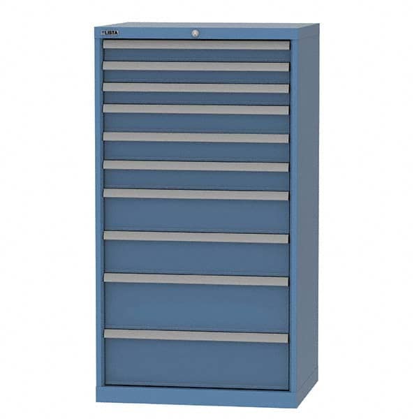 LISTA - 10 Drawer, 124 Compartment Bright Blue Steel Modular Storage Cabinet - Benchmark Tooling