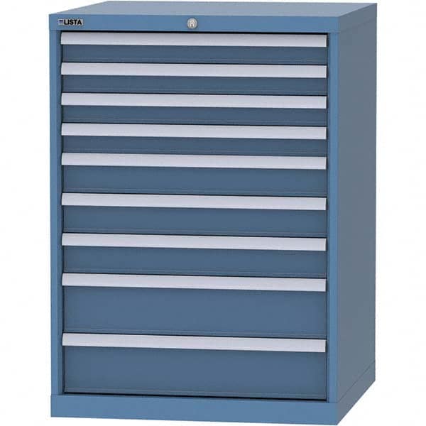 LISTA - 9 Drawer, 45 Compartment Bright Blue Steel Modular Storage Cabinet - Benchmark Tooling