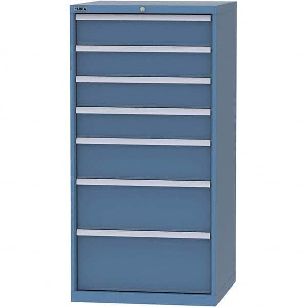 LISTA - 7 Drawer, 45 Compartment Bright Blue Steel Modular Storage Cabinet - Benchmark Tooling