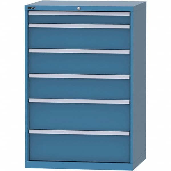 LISTA - 6 Drawer, 84 Compartment Bright Blue Steel Modular Storage Cabinet - Benchmark Tooling