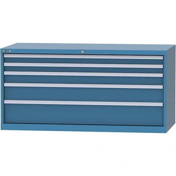 LISTA - 5 Drawer, 84 Compartment Bright Blue Steel Modular Storage Cabinet - Benchmark Tooling