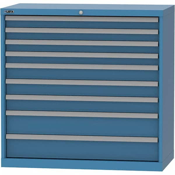 LISTA - 9 Drawer, 84 Compartment Bright Blue Steel Modular Storage Cabinet - Benchmark Tooling