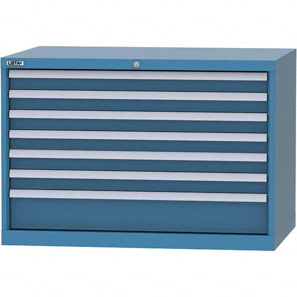 LISTA - 7 Drawer, 84 Compartment Bright Blue Steel Modular Storage Cabinet - Benchmark Tooling