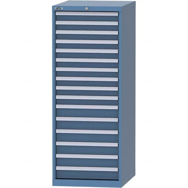 LISTA - 16 Drawer, 99 Compartment Bright Blue Steel Modular Storage Cabinet - Benchmark Tooling