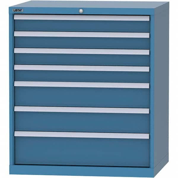 LISTA - 7 Drawer, 84 Compartment Bright Blue Steel Modular Storage Cabinet - Benchmark Tooling