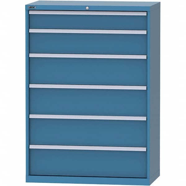 LISTA - 6 Drawer, 84 Compartment Bright Blue Steel Modular Storage Cabinet - Benchmark Tooling