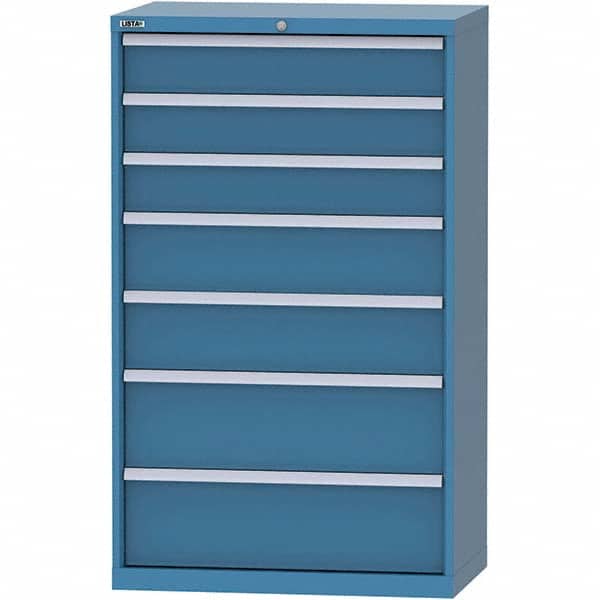 LISTA - 7 Drawer, 84 Compartment Bright Blue Steel Modular Storage Cabinet - Benchmark Tooling