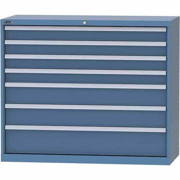 LISTA - 7 Drawer, 99 Compartment Bright Blue Steel Modular Storage Cabinet - Benchmark Tooling