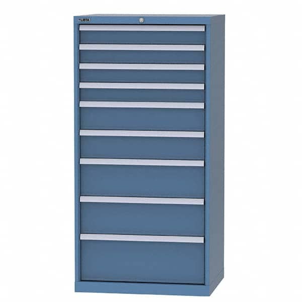 LISTA - 8 Drawer, 124 Compartment Bright Blue Steel Modular Storage Cabinet - Benchmark Tooling