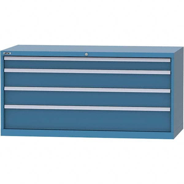 LISTA - 4 Drawer, 84 Compartment Bright Blue Steel Modular Storage Cabinet - Benchmark Tooling