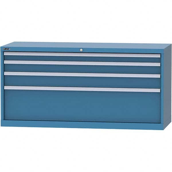 LISTA - 4 Drawer, 84 Compartment Bright Blue Steel Modular Storage Cabinet - Benchmark Tooling