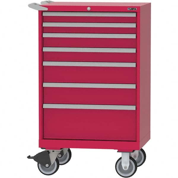LISTA - 7 Drawer, 124 Compartment Red Steel Modular Storage Cabinet - Benchmark Tooling