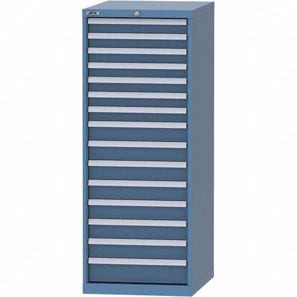 LISTA - 15 Drawer, 99 Compartment Bright Blue Steel Modular Storage Cabinet - Benchmark Tooling