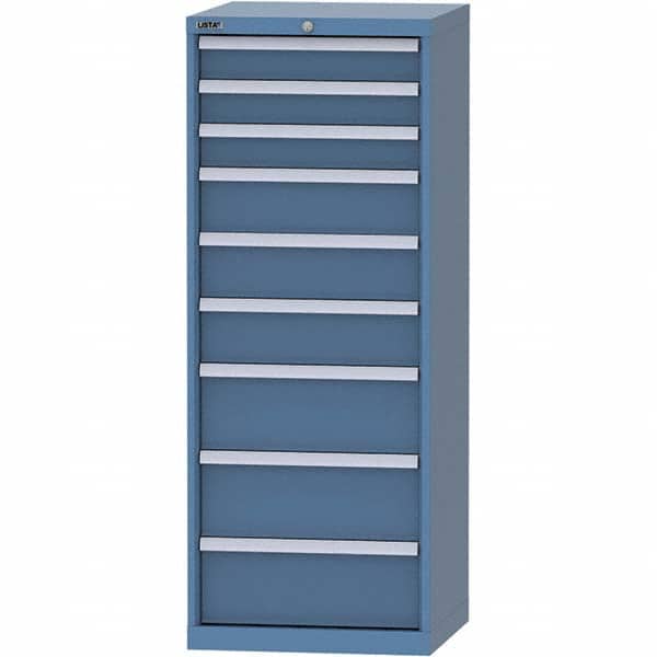 LISTA - 9 Drawer, 84 Compartment Bright Blue Steel Modular Storage Cabinet - Benchmark Tooling