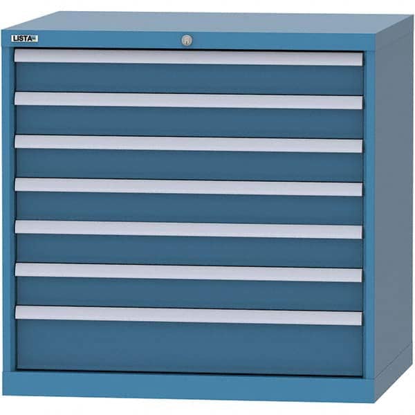 LISTA - 7 Drawer, 84 Compartment Bright Blue Steel Modular Storage Cabinet - Benchmark Tooling