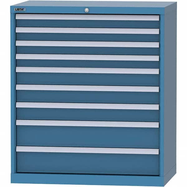 LISTA - 9 Drawer, 84 Compartment Bright Blue Steel Modular Storage Cabinet - Benchmark Tooling